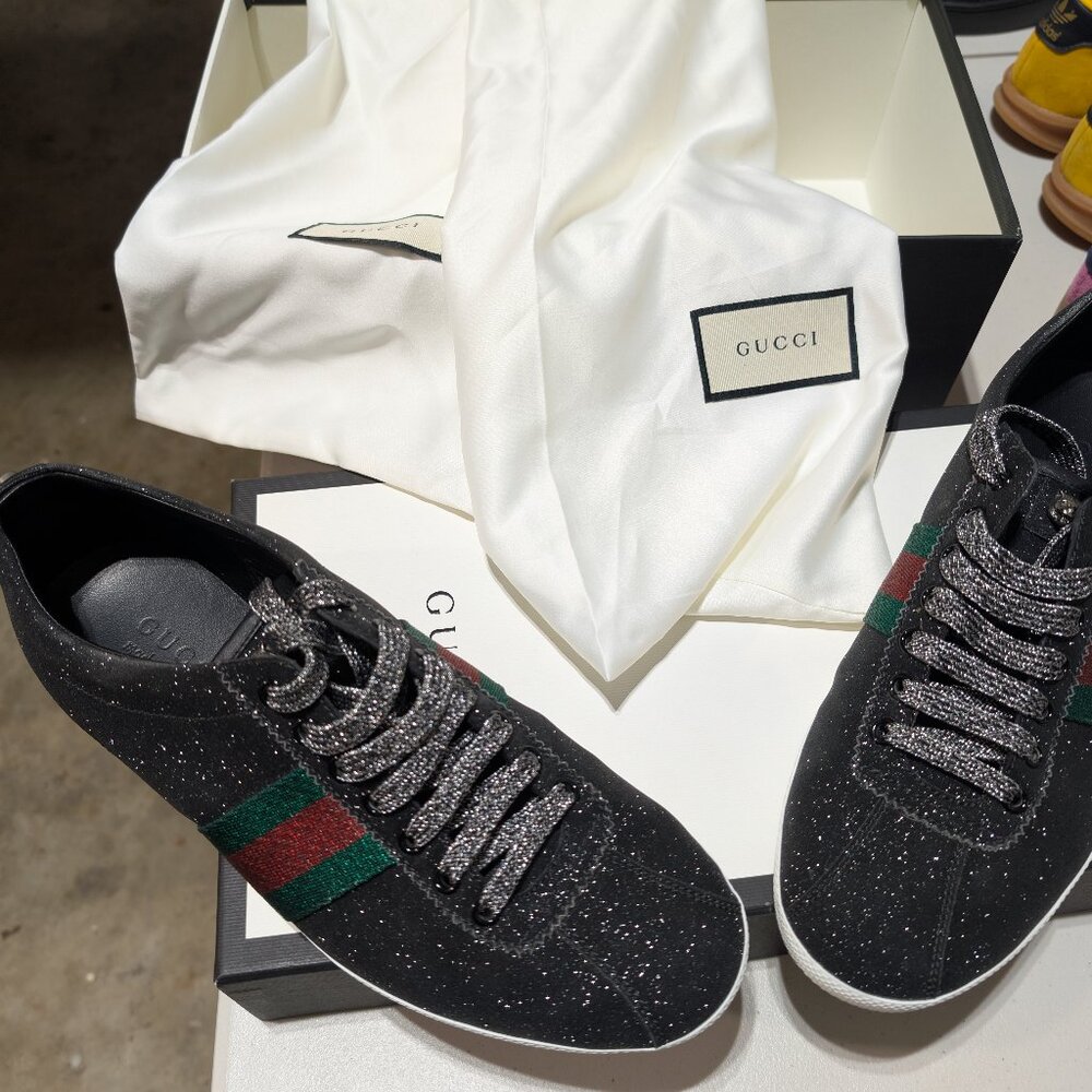 Gucci Glitter Web Stud Low Black Sneakers – Size 8